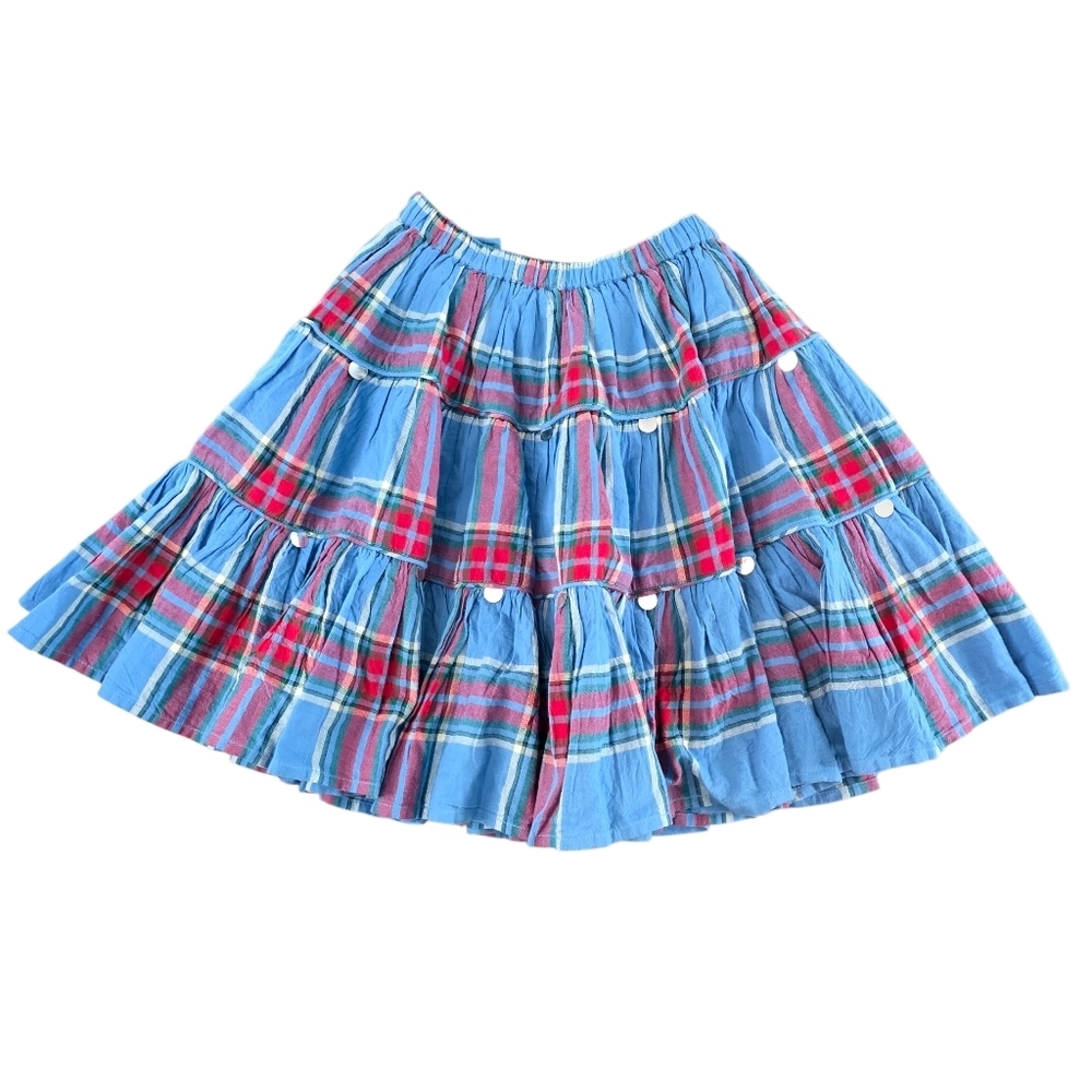 Pink Chicken Girls Plaid Cotton Skirt 12Y Blue Red Tiered Ruffle Sequins NWT - Picture 5 of 9